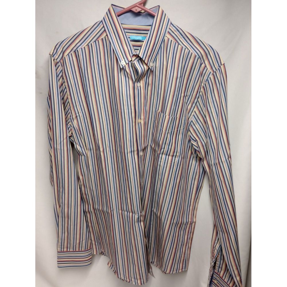 J McLaughlin Button Down Shirt Mens Medium Stripped Dress‎ Shirt